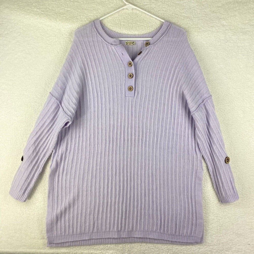 Free People Sweater Womens XS Lavender Around‎ the Clock Henley Tunic Oversized